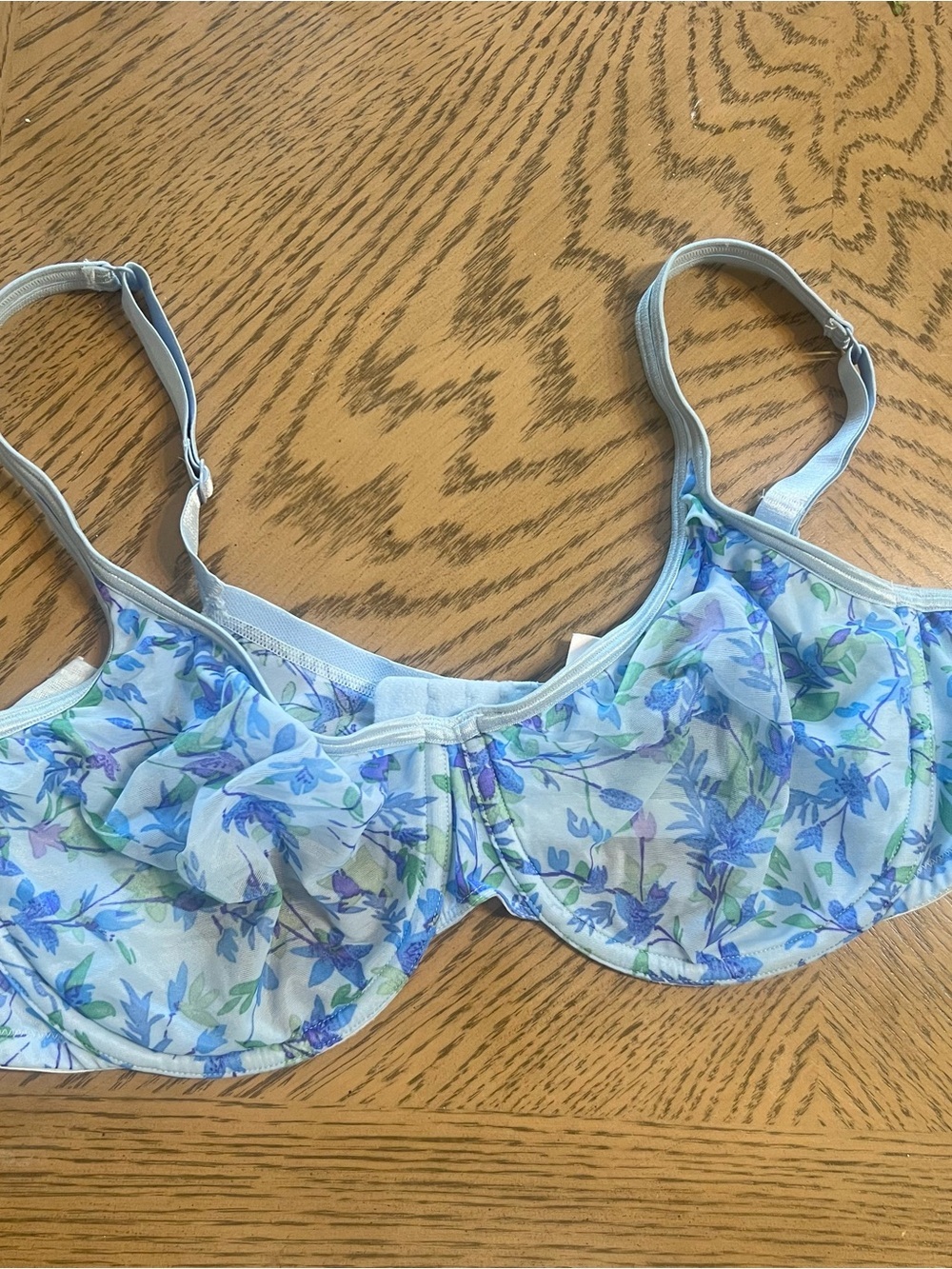 Cacique bra 44c Light Blue Floral sheer Underwire